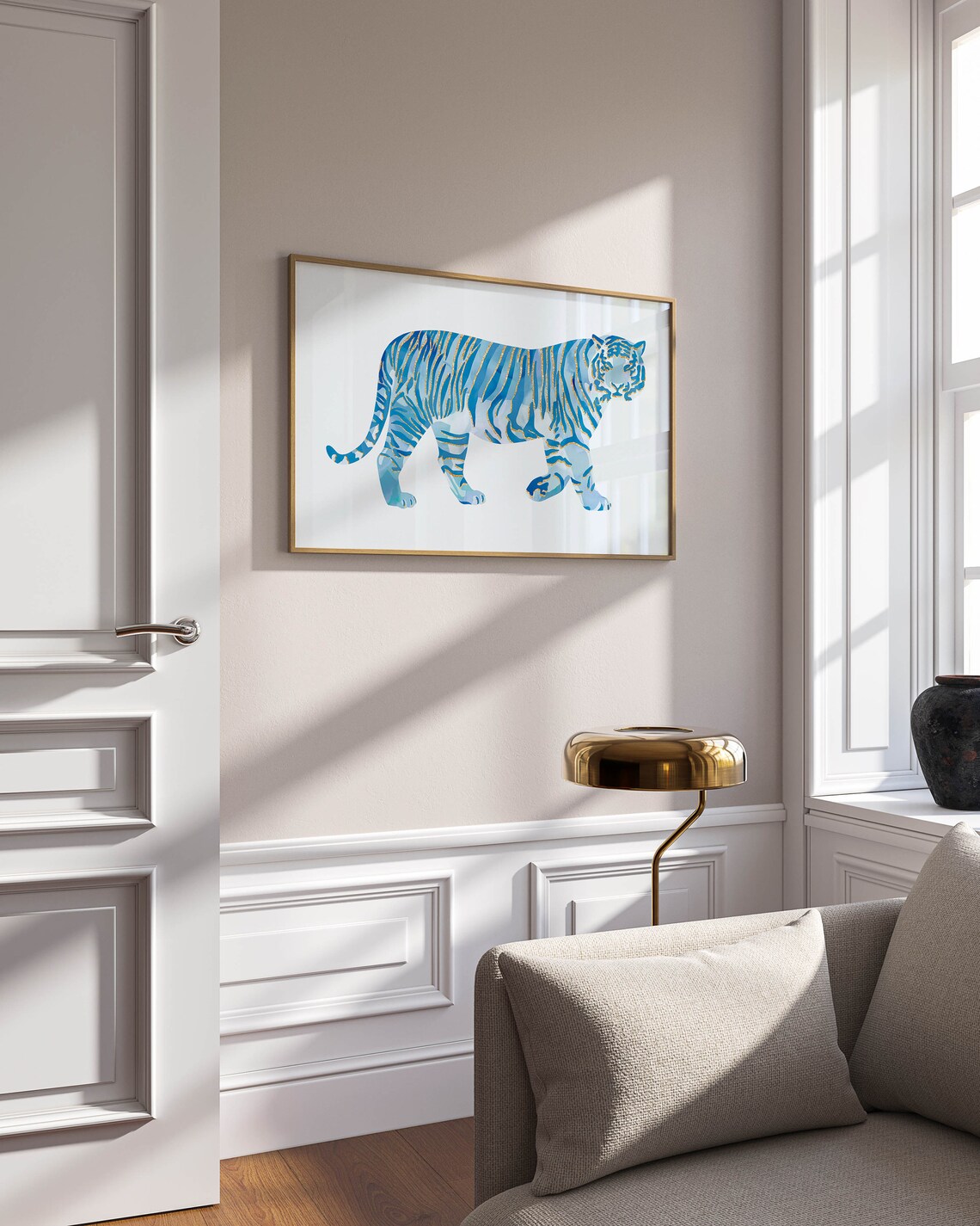 Tiger Painting Blue Animal Art Print, Preppy Decor - Image 2