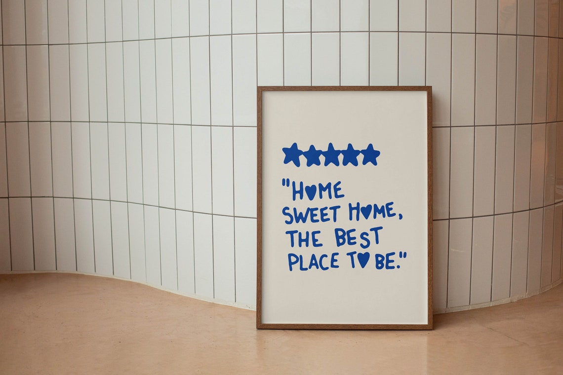 Home Sweet Home Blue Hand Lettered Quote Five Star Wall Poster - Image 2