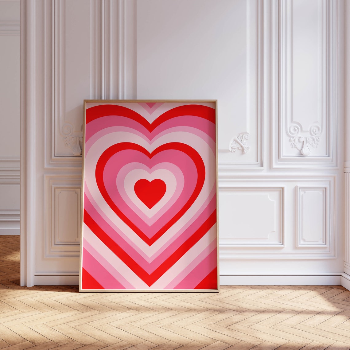 Concentric Red and Pink Hearts Y2K Preppy Aesthetic Pop Art Poster - Image 2