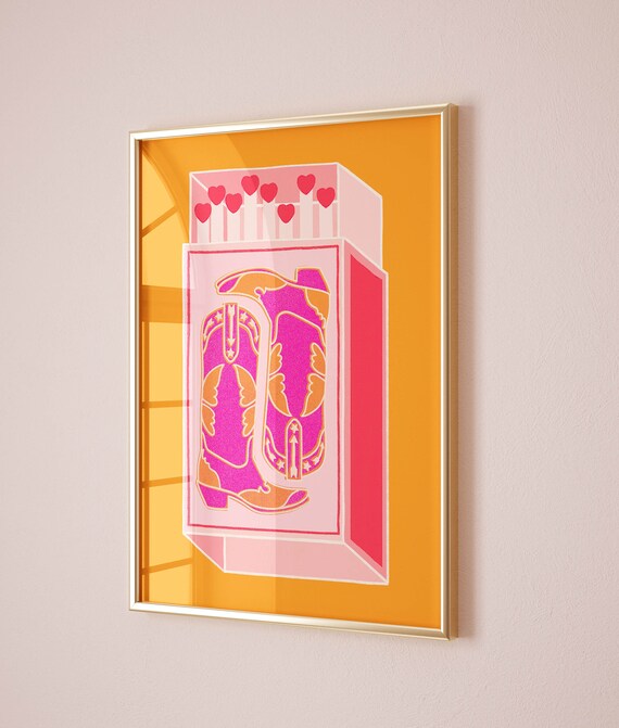 Cowgirl Boots Poster, Maximalist Retro Wall Art Print