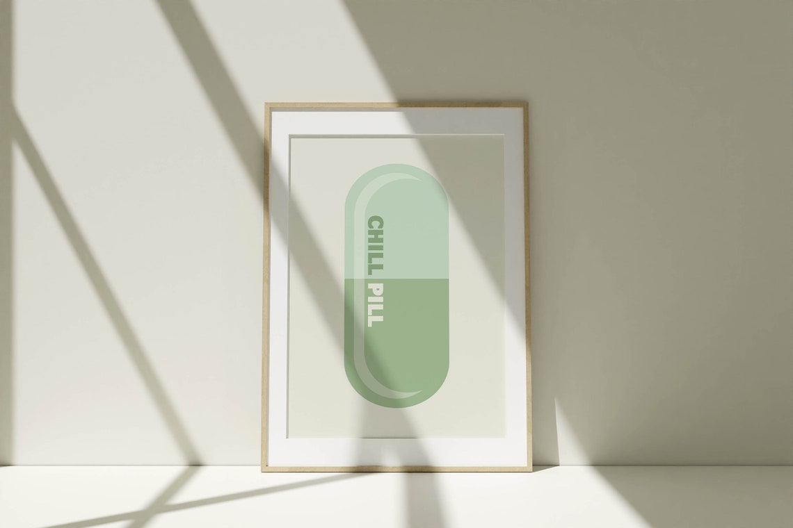 Chill Pill Sage Green Capsule Funny Trendy Room Decor Poster - Image 2