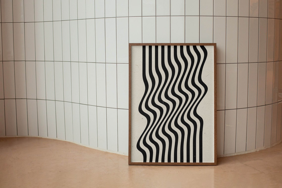 Black Wavy Vertical Lines Modern Abstract Minimalist Retro Wall Art - Image 3