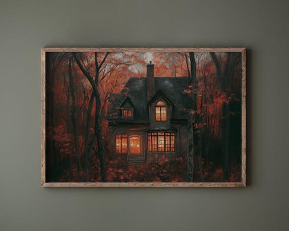Forest Painting Autumn Wall Art Dark Cottagecore Decor Moody Landscape Rustic Print Autumn Home Decor Cozy Autumn Painting Fall Home Decor