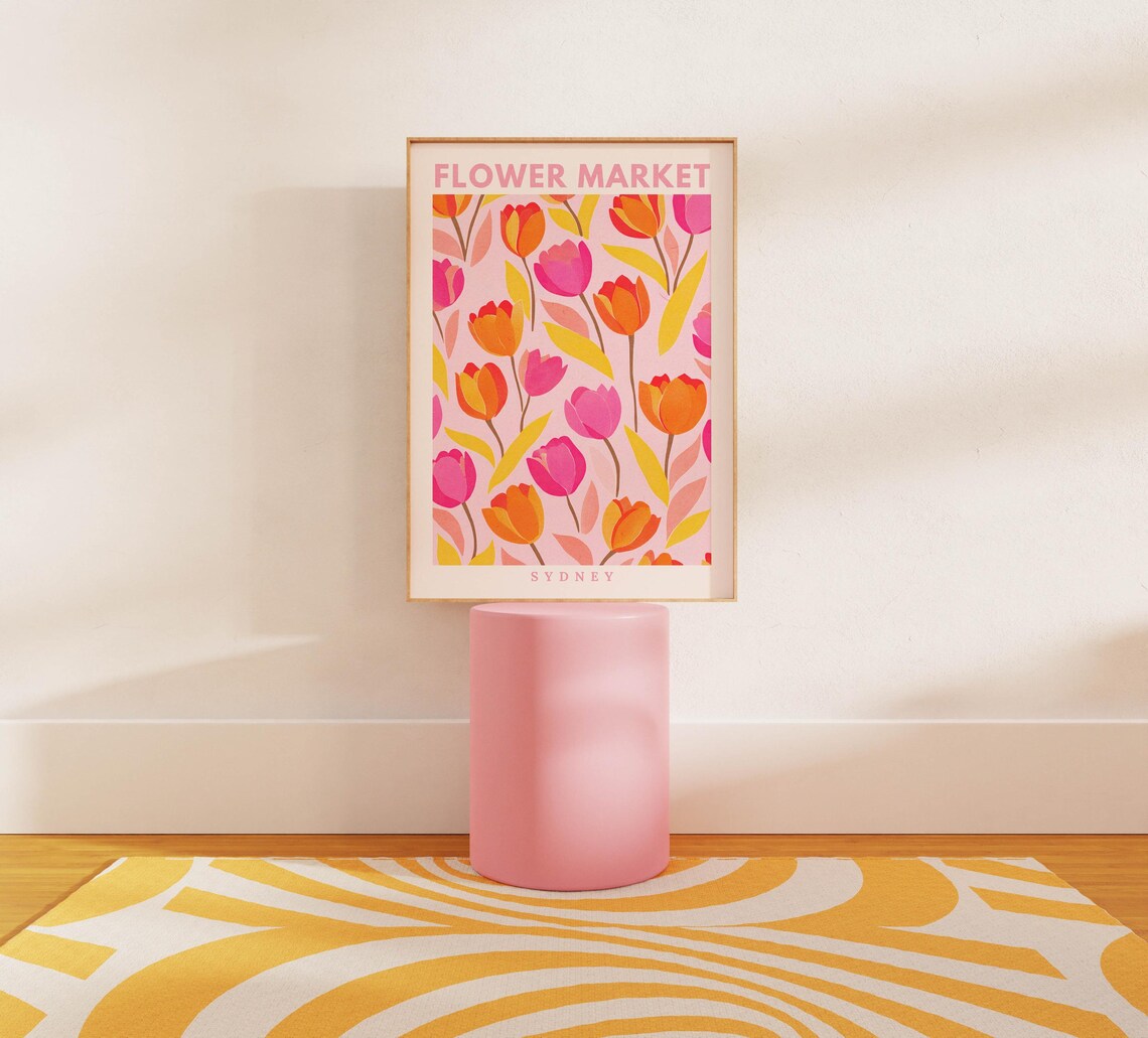 Flower Market Sydney Pink Orange Tulips Floral Maximalist Poster - Image 2