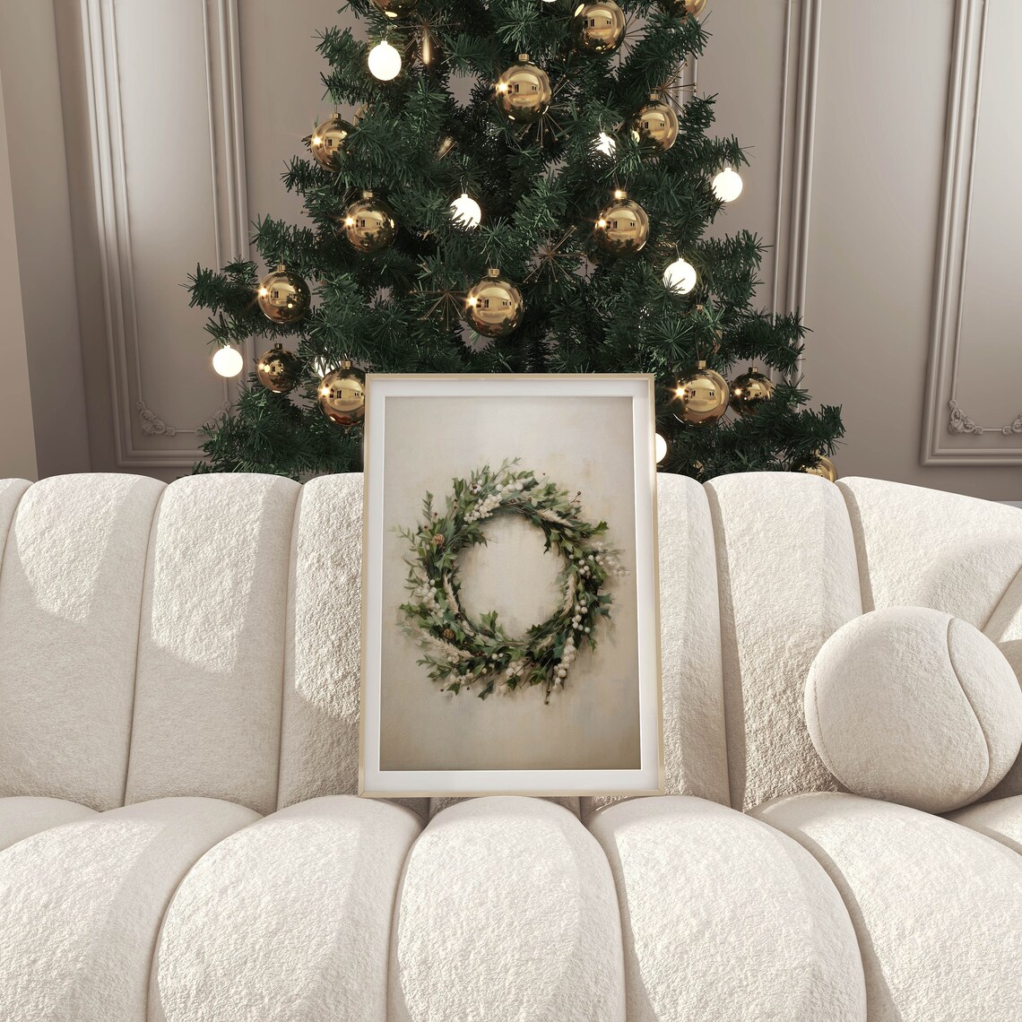 Fresh Christmas Greenery Wreath with White Berries Farmhouse Poster - Image 2