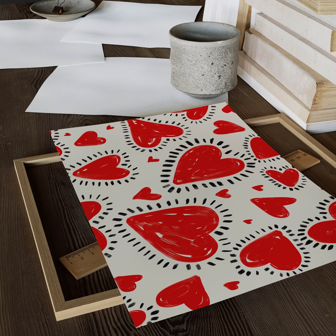 Red Hearts Retro Art Print, Funky Home Decor - Image 2