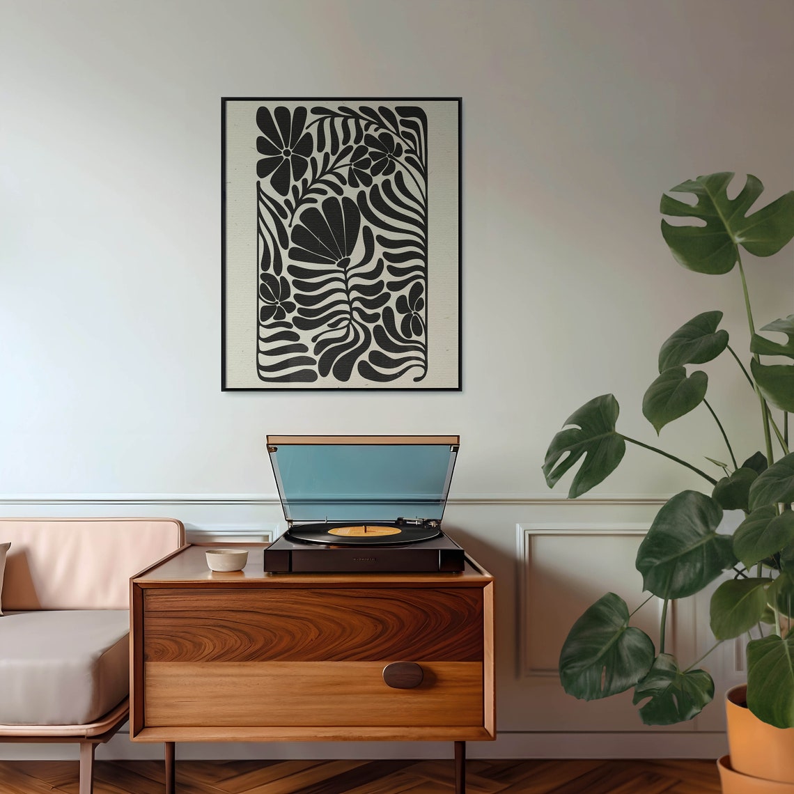Black White Bold Floral Abstract Botanical Graphic Cutout Wall Art - Image 2