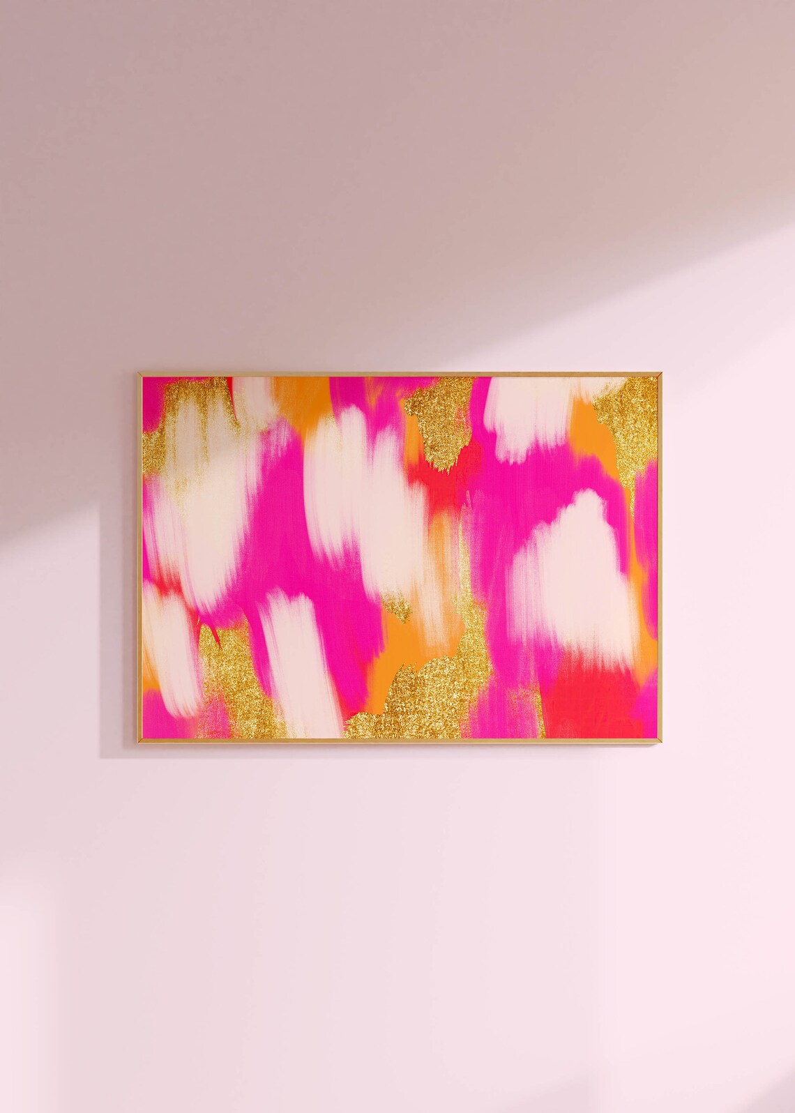Pink Orange Abstract Painting, Preppy Dorm Decor