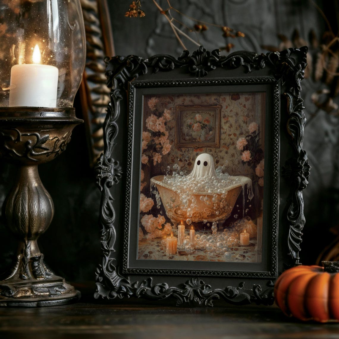 Ghost In Bubble Bath Vintage Bathroom Spooky Whimsical Art Print - Image 2