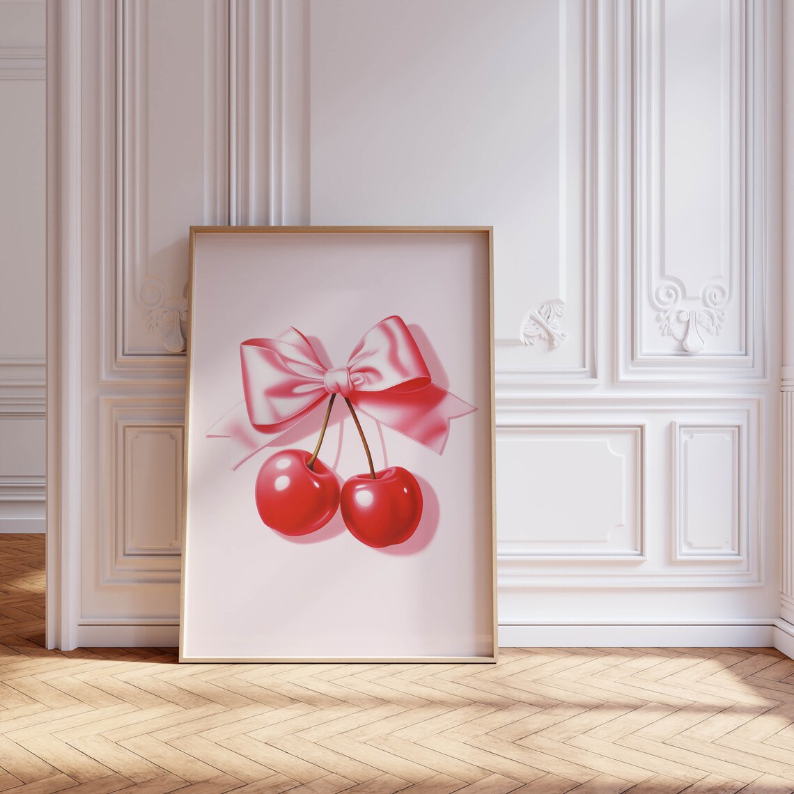 Cherry Bow Aesthetic Poster, Coquette Room Decor - Image 2