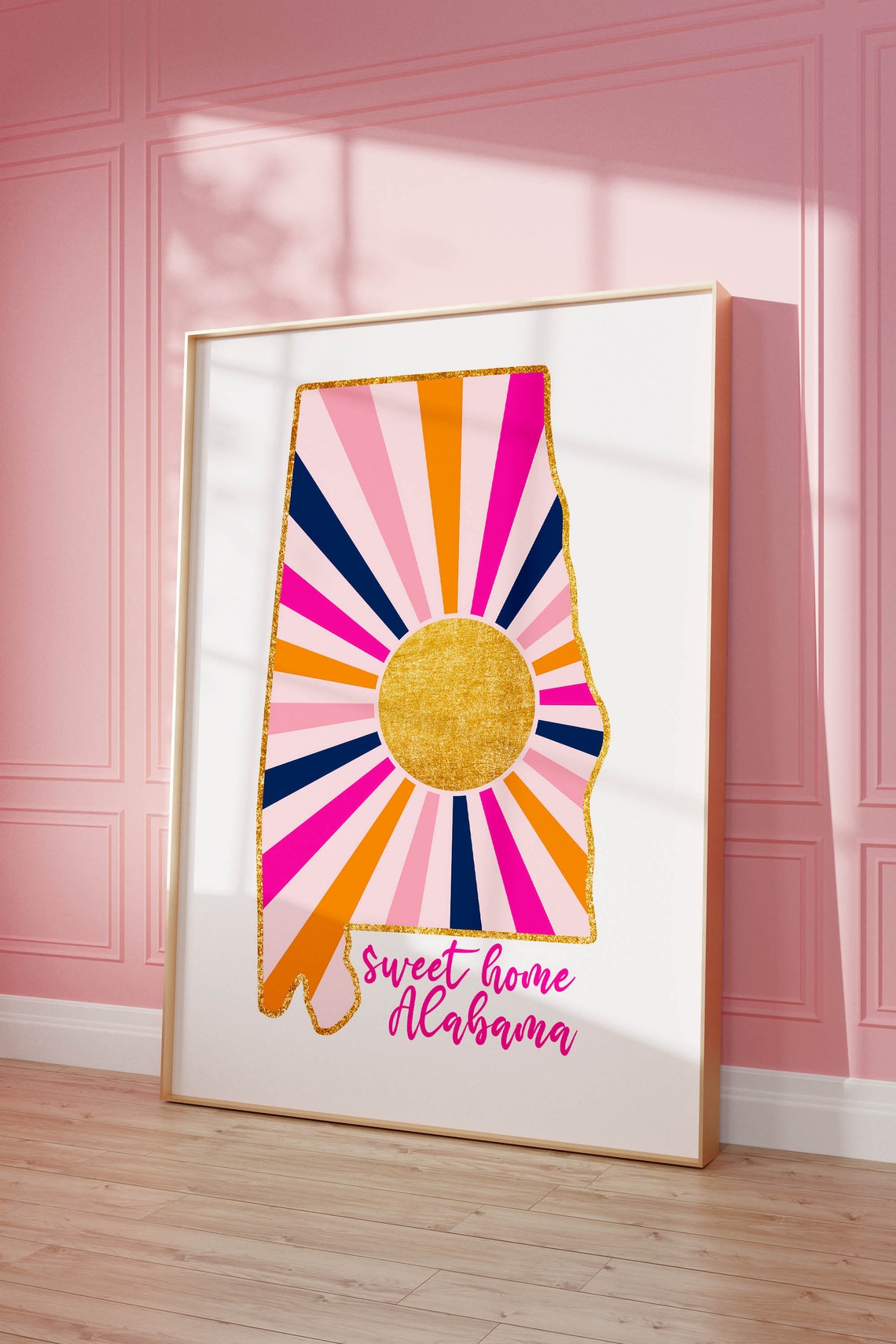 Sweet Home Alabama Southern Art Preppy Room Decor Aesthetic Prink Orange Wall Art Trendy Apartment Decor Teen Bedroom Decor Preppy Print