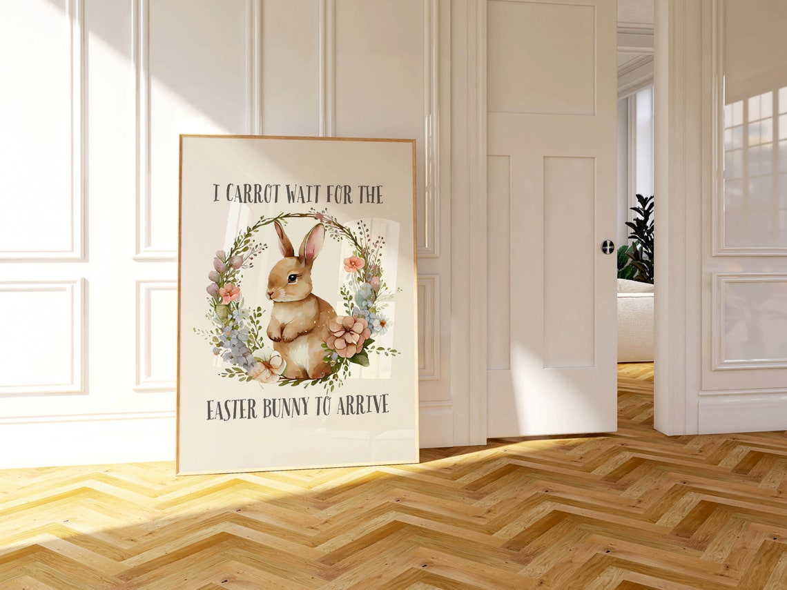 I Carrot Wait For The Easter Bunny Floral Spring Wreath Pun Poster - Image 2