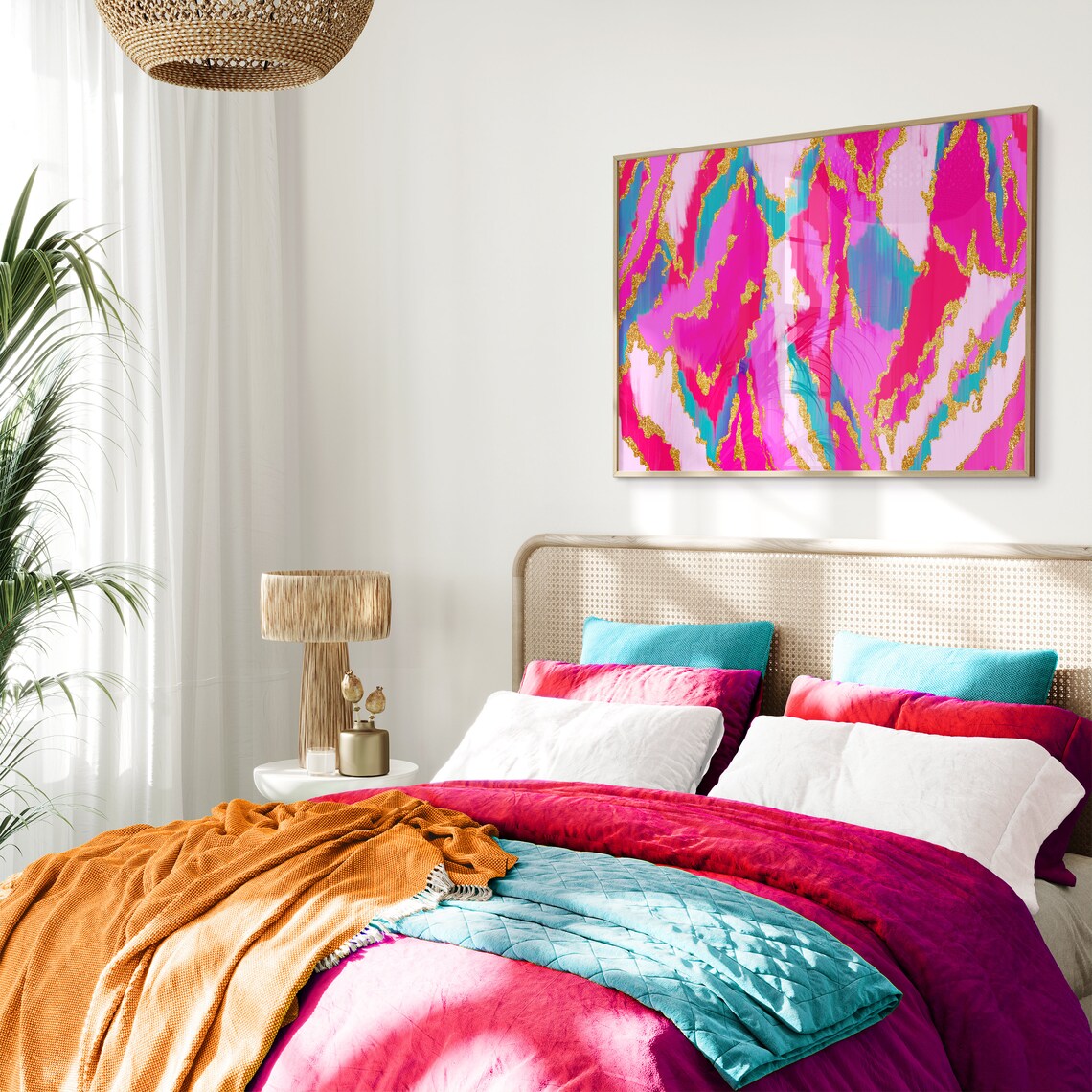Hot Pink Abstract Painting, Maximalist Wall Art - Image 2