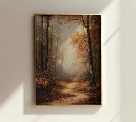 Forest Painting Fall Wall Art Autumn Decor Landscape Art Moody Vintage Decor Autumn Painting Vintage Aesthetic Wall Art Fall Wall Decor