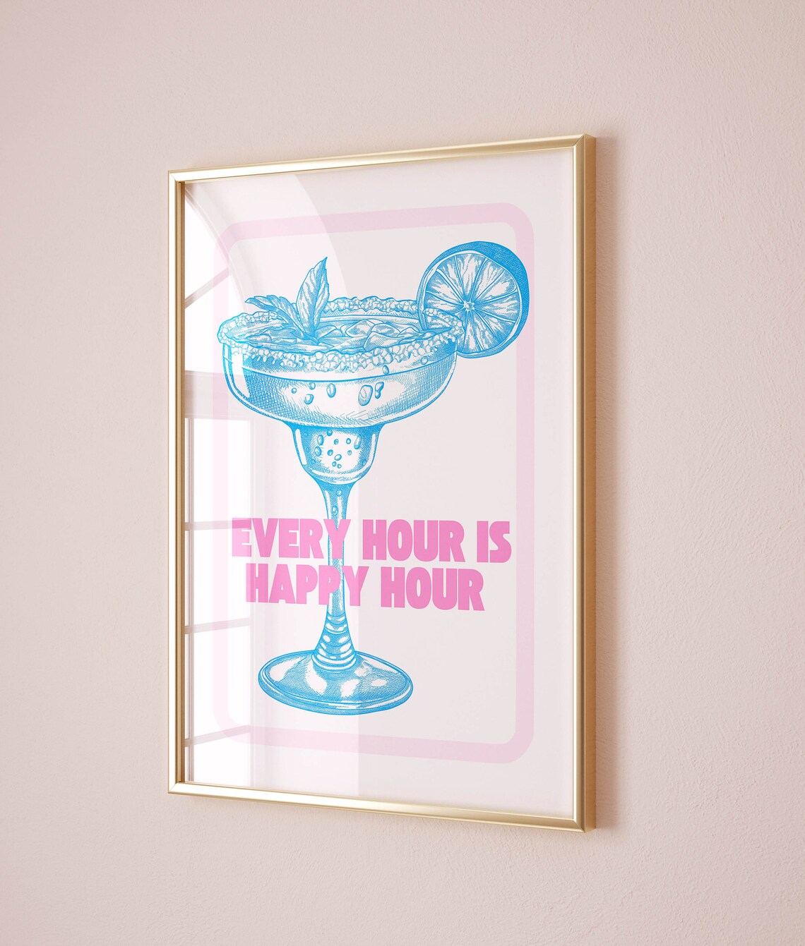 Every Hour Is Happy Hour Blue Margarita Cocktail Bar Cart Poster