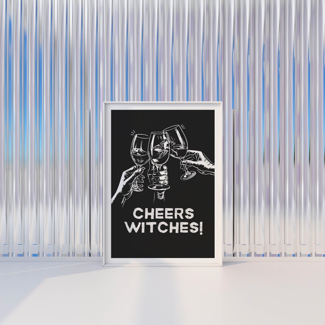 Cheers Witches Black And White Wine Toast Halloween Bar Poster - Image 2