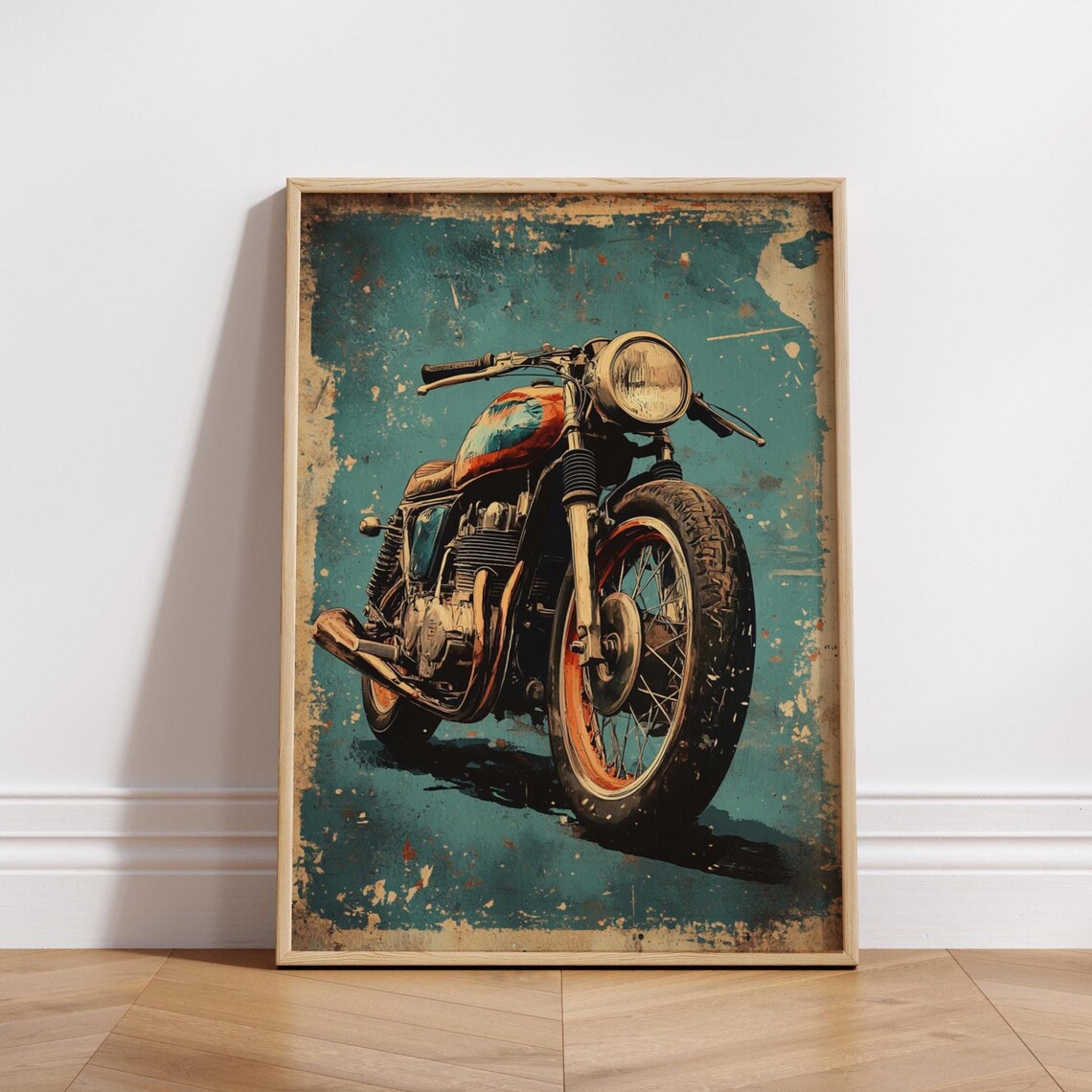 Rustic Cafe Racer Poster, Vintage Motorcycle Art Print
