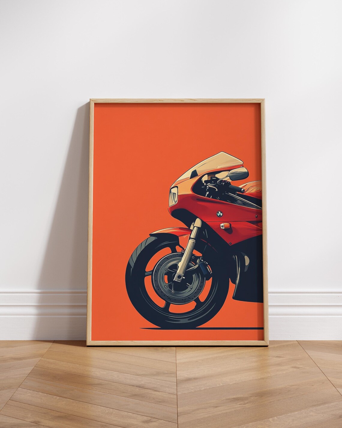 Red BMW Sport Motorcycle Speed Pop Art Orange Bike Wall Poster