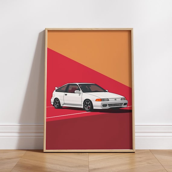 White Jdm Hatch Poster 90s Car Wall Art Minimal Street Print Drift Gift Tuner Decor