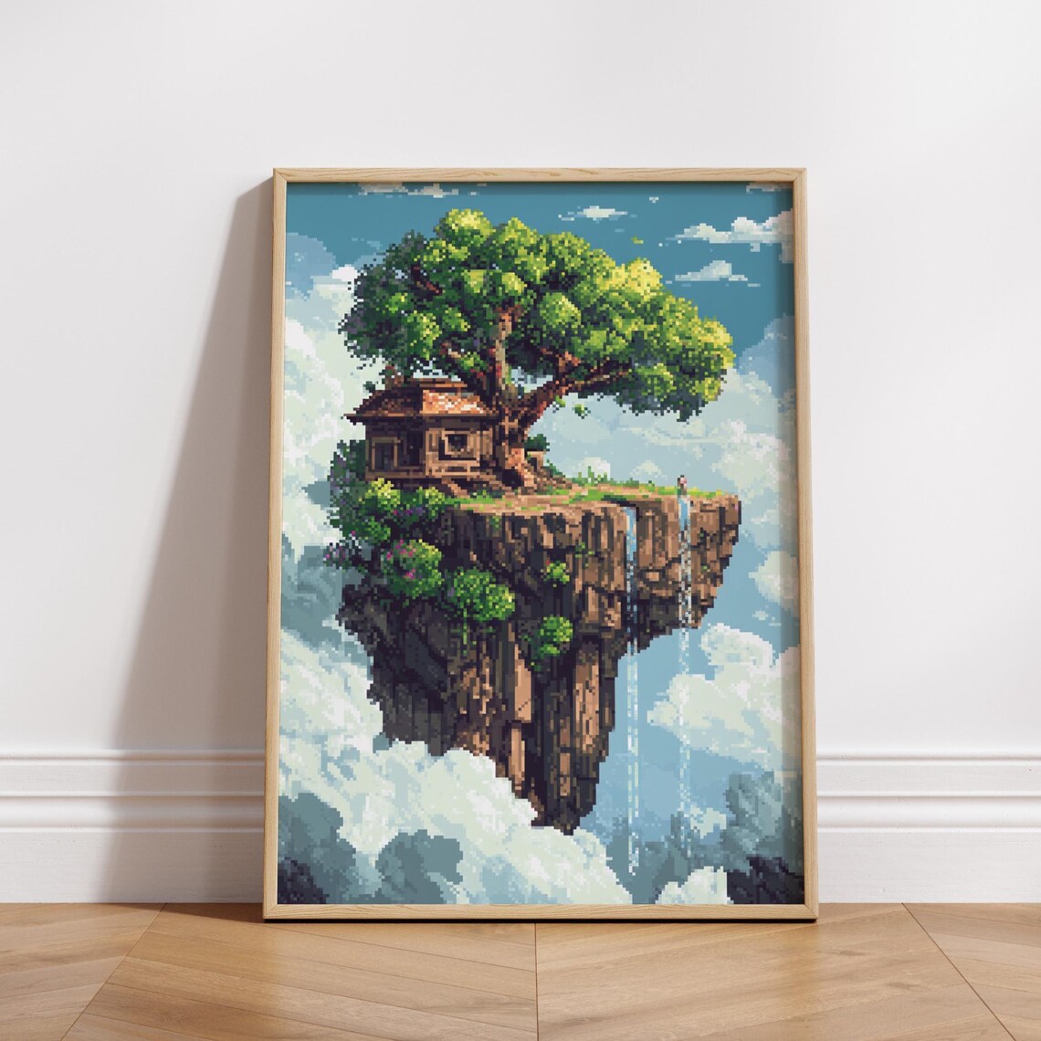 Serene 8 Bit Art Adventure Matte Poster Landscape Wall Nature Decor Retro Illustration Home Office