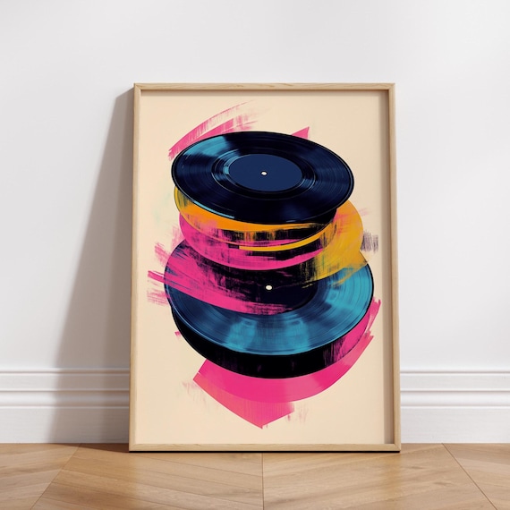 Colorful Stacked Vinyl Records Pop Art Music Room Decor Poster