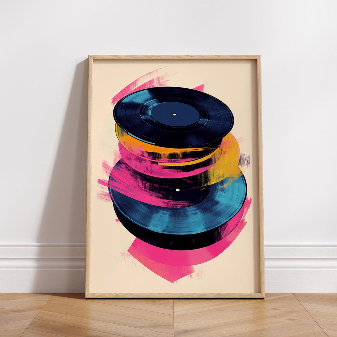 Colorful Stacked Vinyl Records Pop Art Music Room Decor Poster