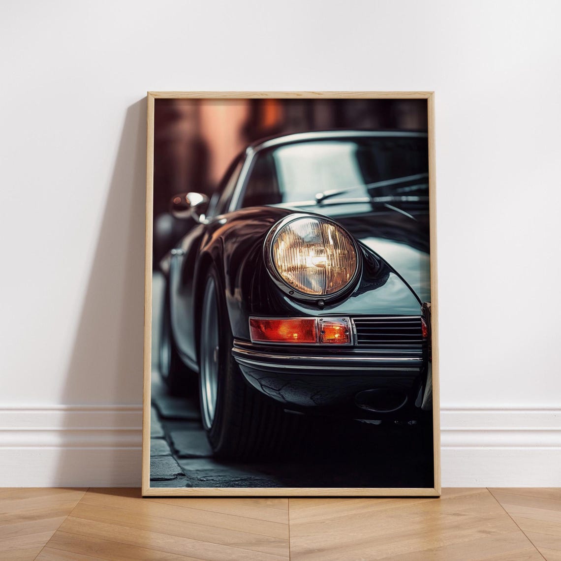 Classic Black Vintage Sports Car Headlight Night Drive Poster