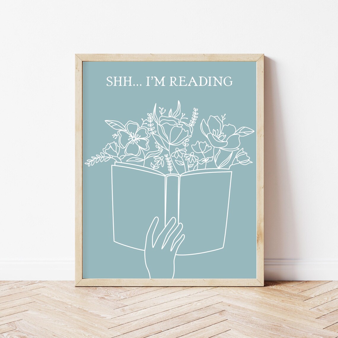 Shh I Am Reading Minimalist Floral Book Lover Decor Quote Poster - Image 2