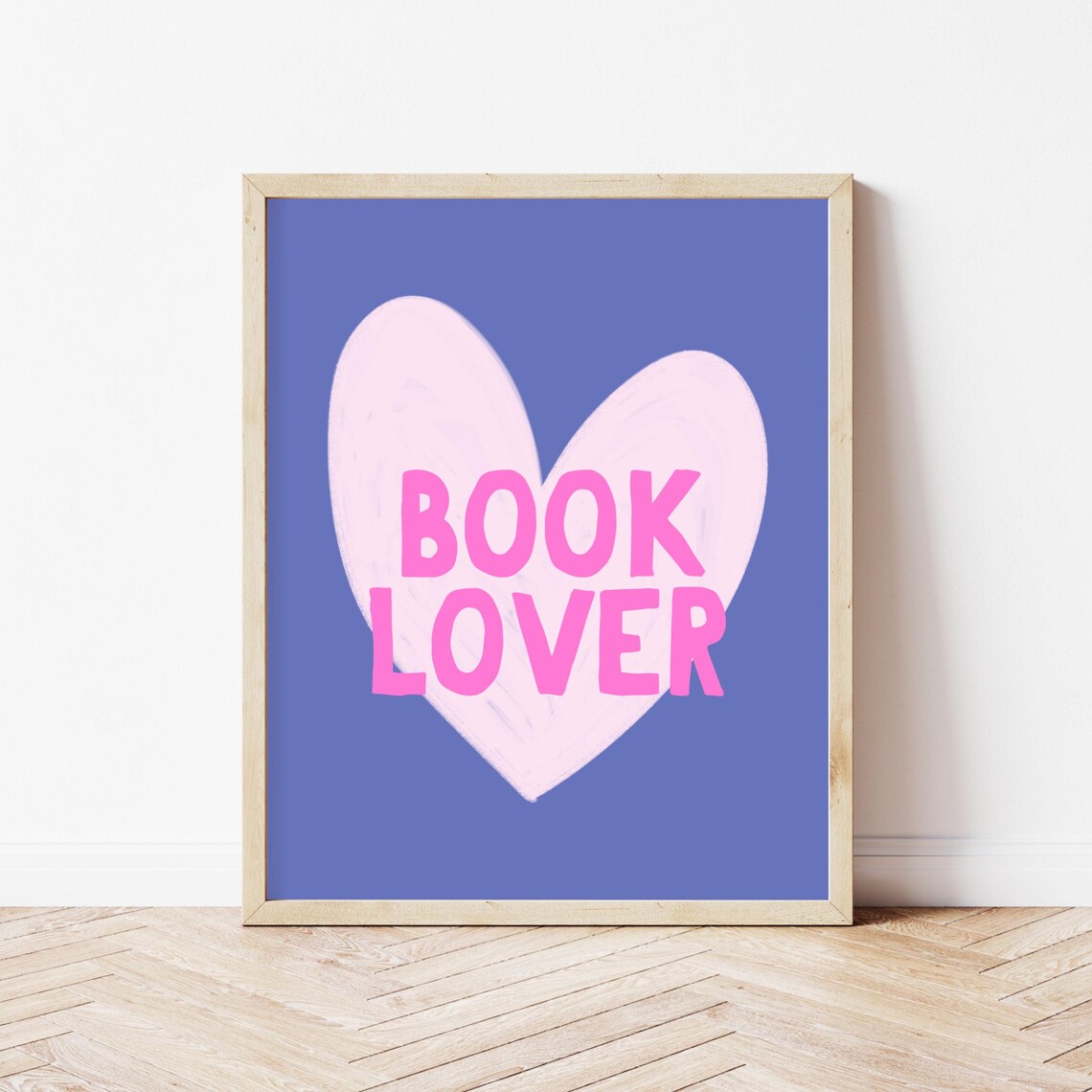 Book Lover Pink Heart Blue Background Bookish Typographic Poster - Image 4