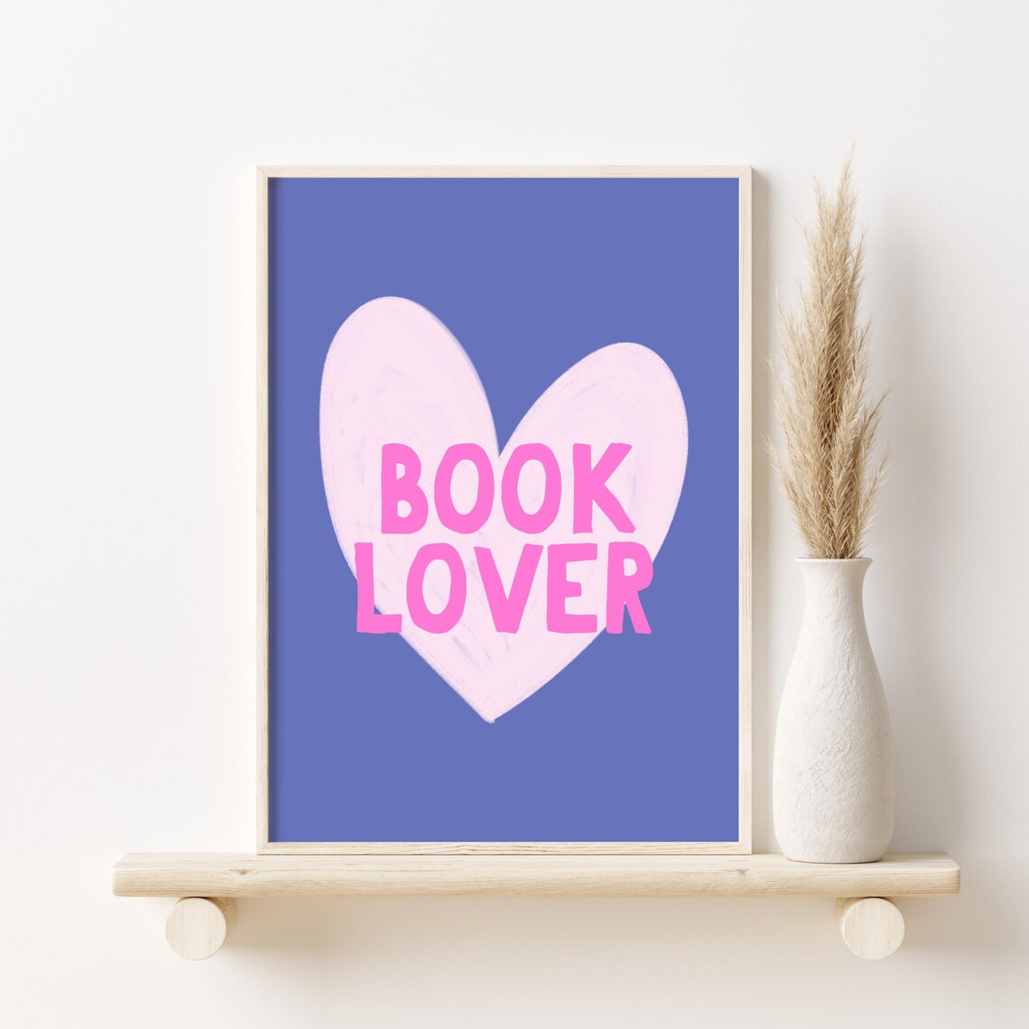 Book Lover Pink Heart Blue Background Bookish Typographic Poster