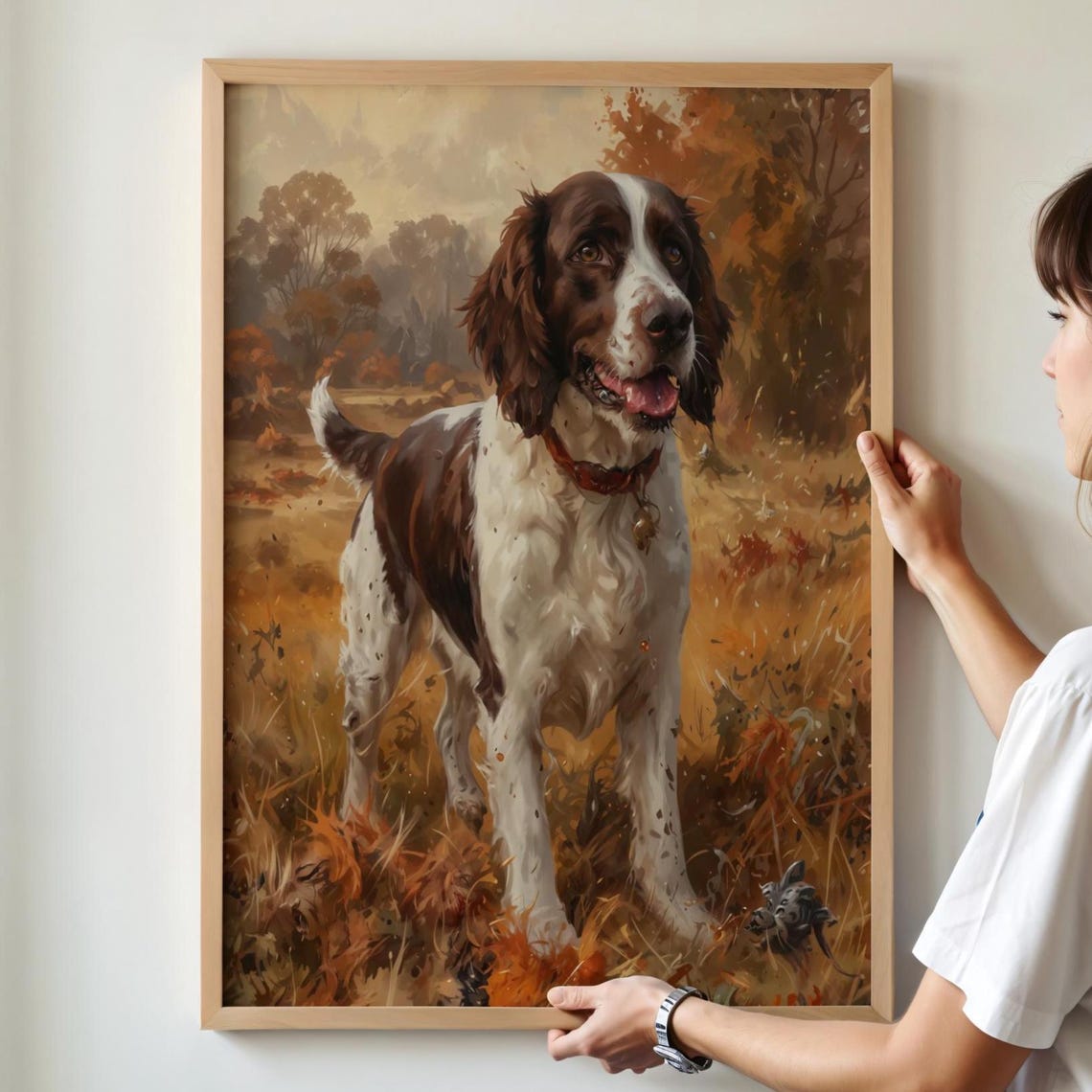 English Springer Spaniel Rustic Painting Autumn Field Art Print