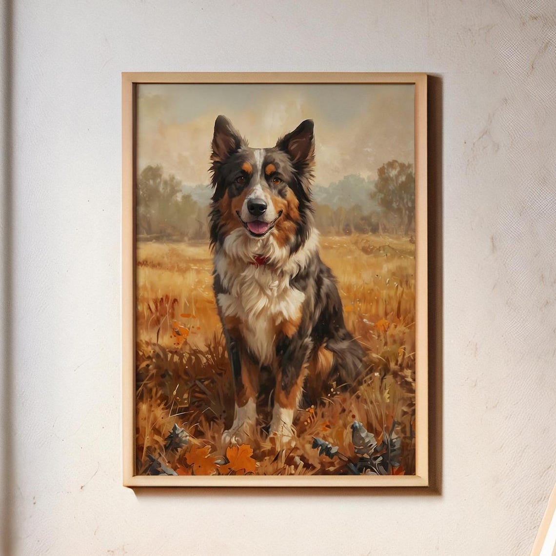 Australian Shepherd Rustic Field Painting Dog Lover Art Poster
