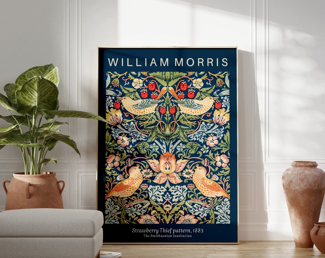 William Morris Strawberry Thief 1883 Birds Floral Exhibition Art Print