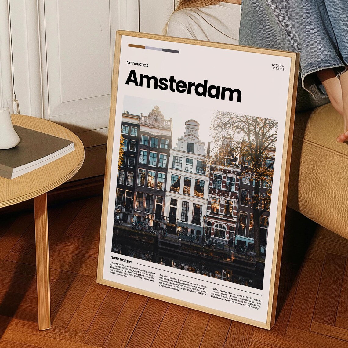 Amsterdam Canal Houses Evening Netherlands Modern Travel Poster - Image 3