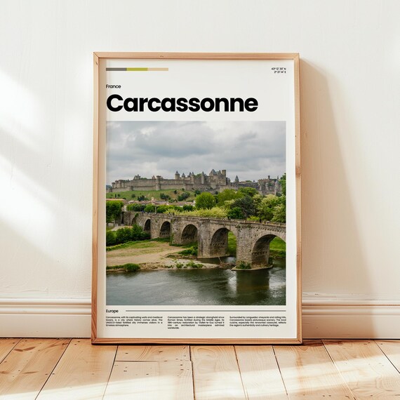 Carcassonne France Medieval Castle Stone Bridge Travel Poster