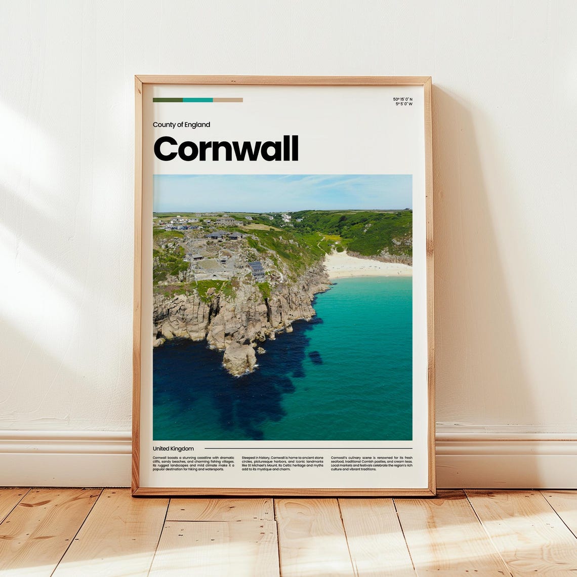 Cornwall England Dramatic Cliffs Turquoise Sea Travel Poster