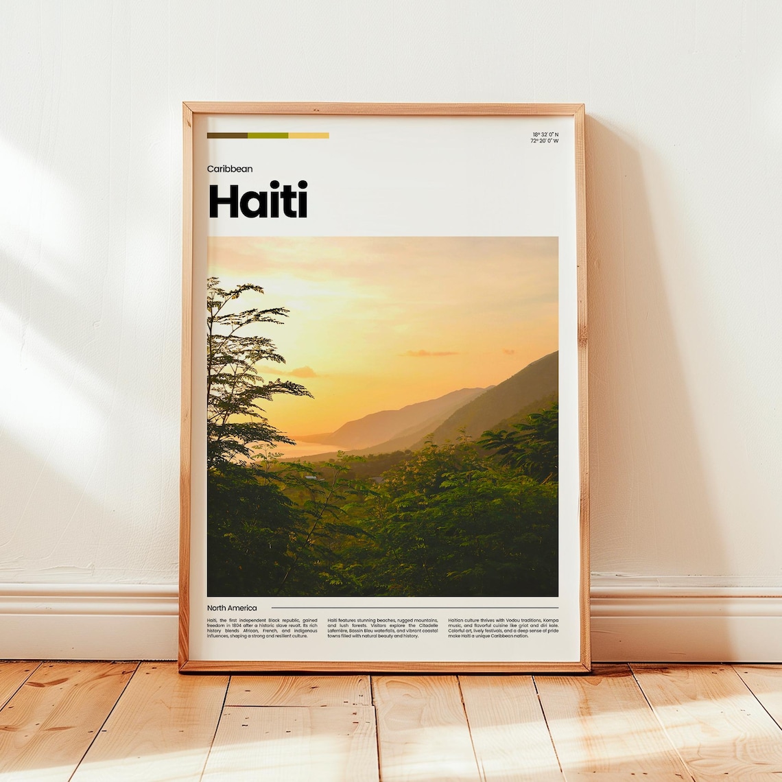 Haiti Caribbean Sunset Mountains Valley Modern Travel Poster