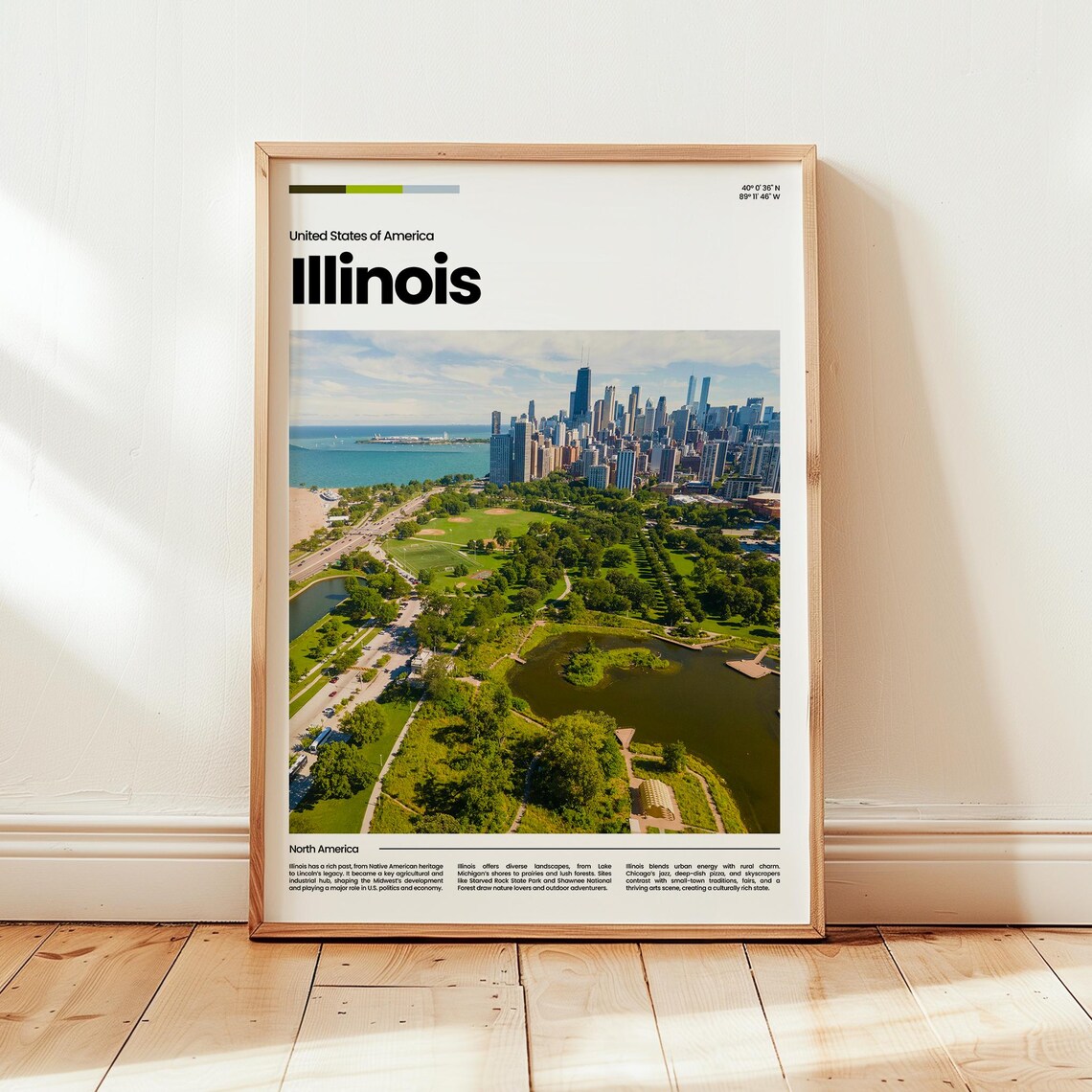 Illinois Chicago Skyline Lake Michigan Aerial View Travel Poster