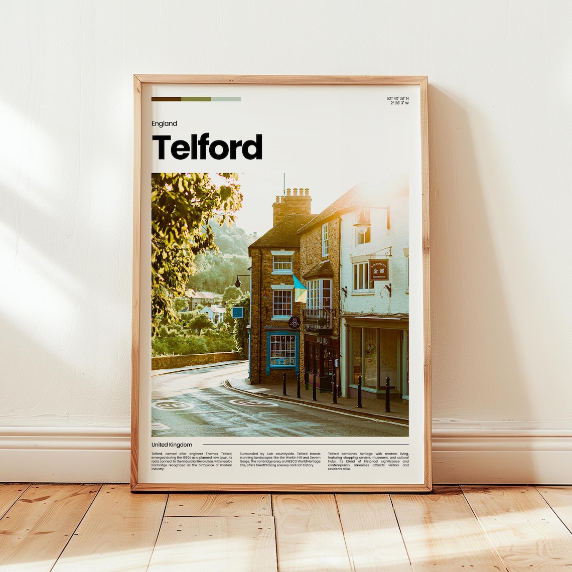 Telford England Sunlit Historic Street Stone Buildings Travel Poster