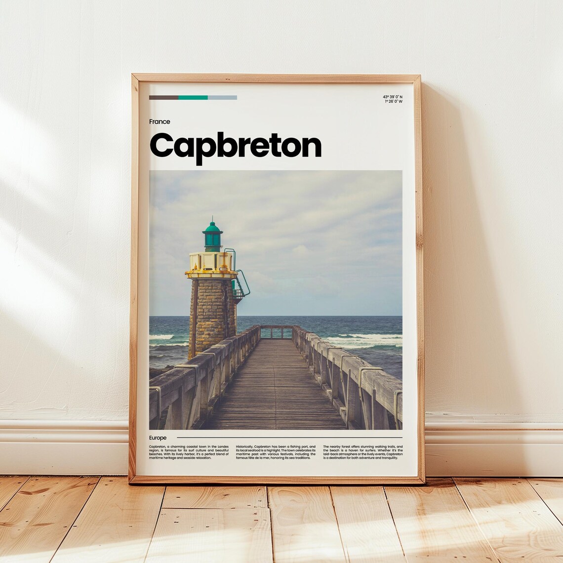 Capbreton France Lighthouse Wooden Pier Coastal Travel Poster
