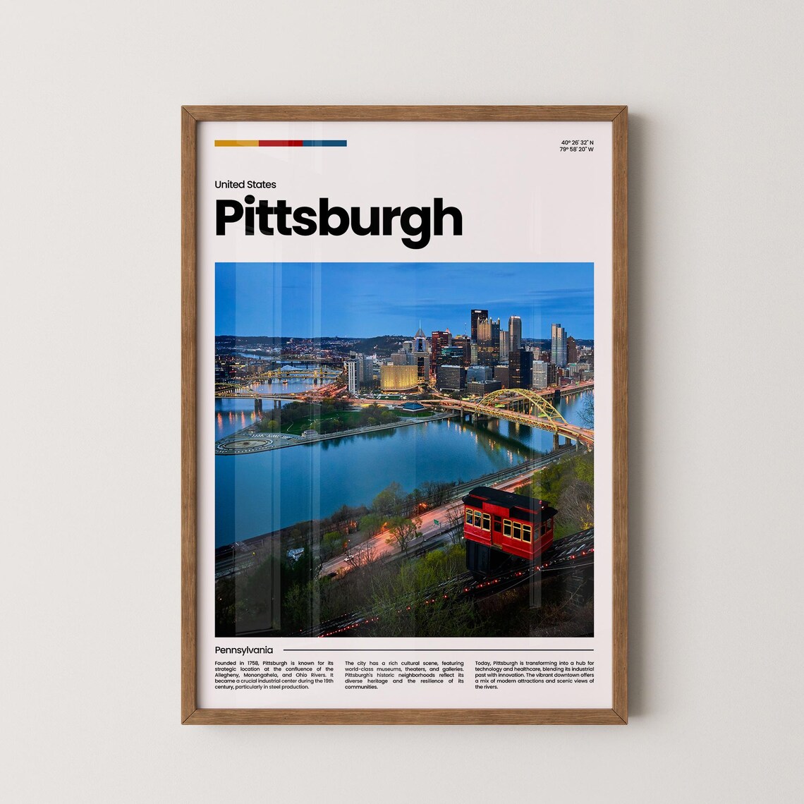 Pittsburgh Rivers Bridges Dusk Pennsylvania Steel Travel Poster