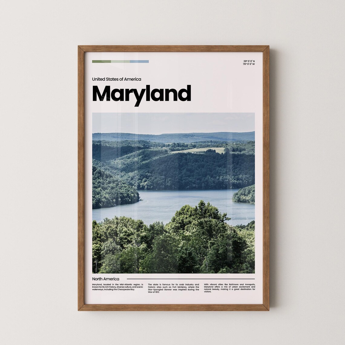 Maryland Lake Winding Reservoir Green Hills Nature Scenic Poster