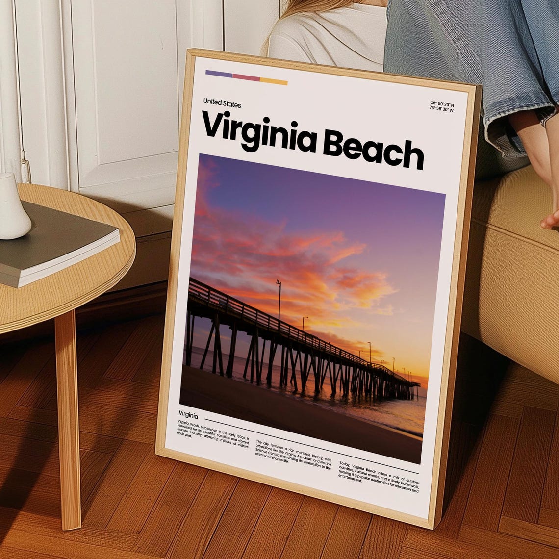 Virginia Beach Ocean Pier Sunset Pink Sky Boardwalk Scenic Poster - Image 3