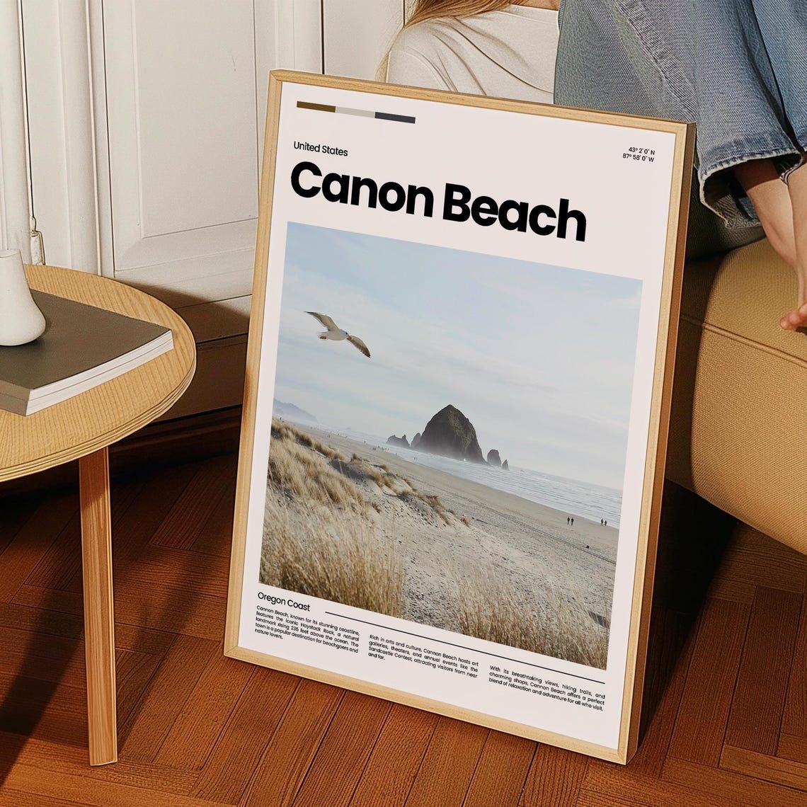 Canon Beach Oregon Haystack Rock Seagull Dunes Coastline Poster - Image 3