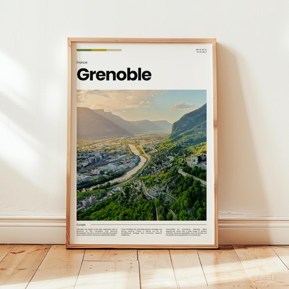 Grenoble France River Valley Mountain City Alpine Travel Poster