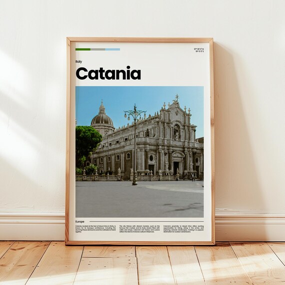 Catania Sicily Italy Baroque Cathedral Piazza Travel Photo Poster