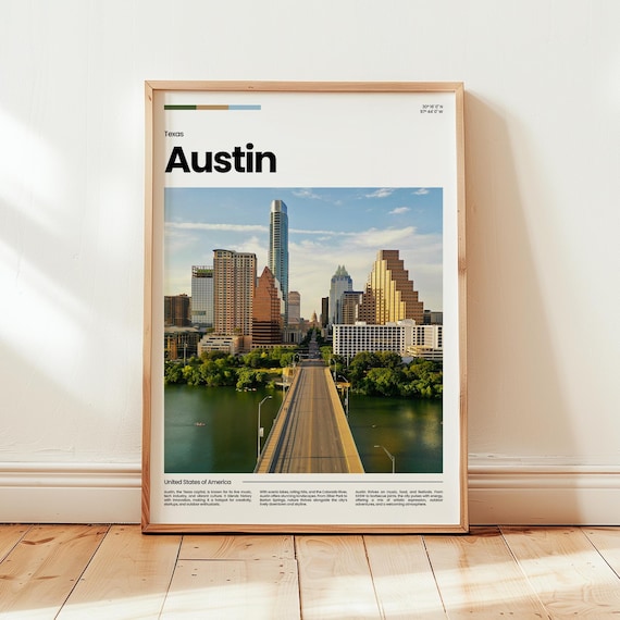 Austin Texas Skyline Poster Bridge Over Water Downtown City View