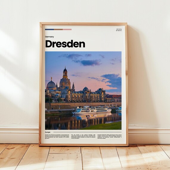 Dresden Germany Elbe River Sunset Historic Skyline Travel Poster