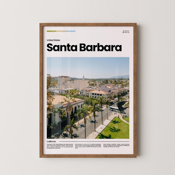 Santa Barbara California Spanish Colonial Streetscape Palms Poster