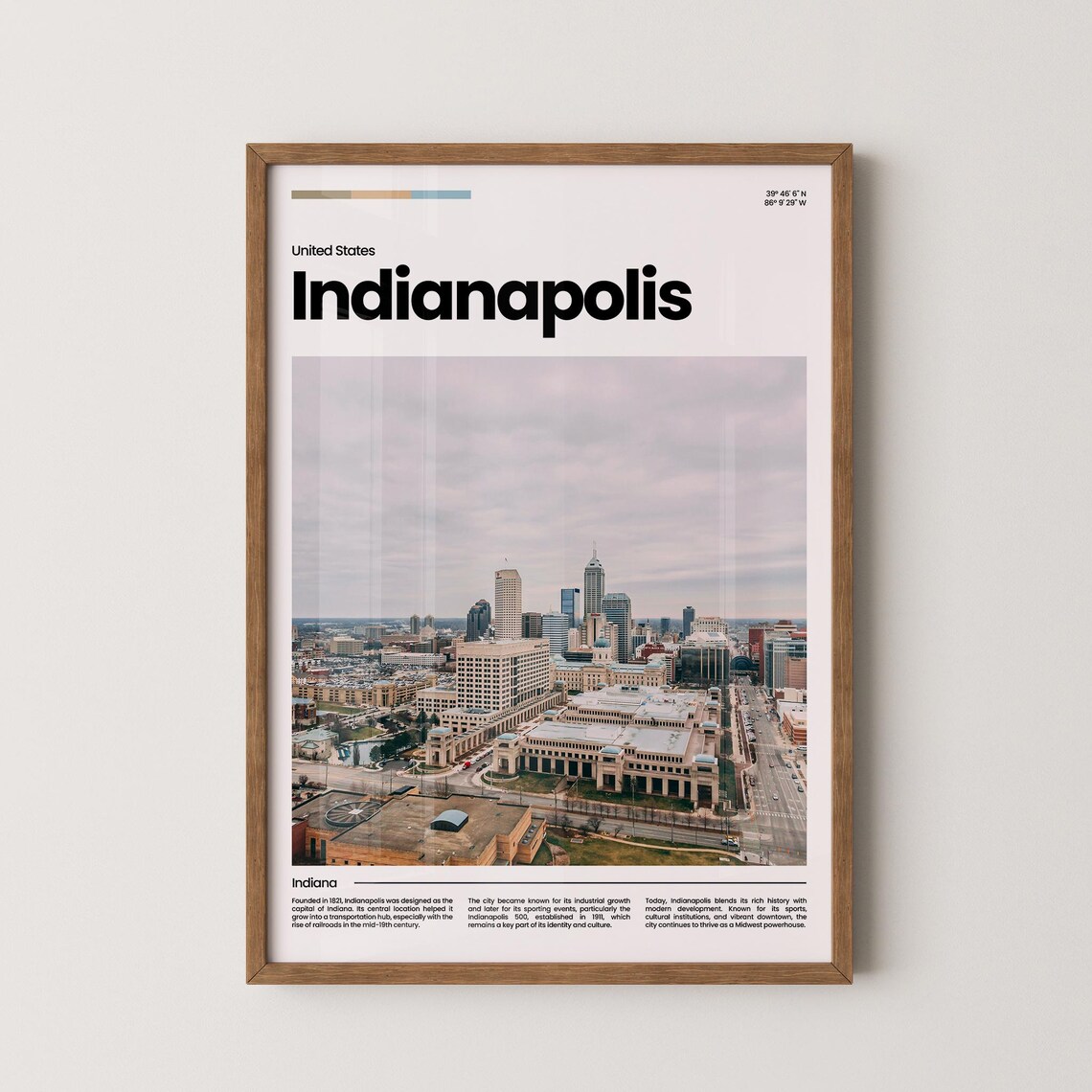Indianapolis Downtown Aerial Skyline Indiana Modern Travel Poster